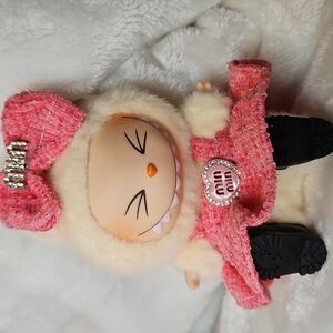 PopMart Labubu Plush Doll 17cm with Miu Miu Pink Tweed Outfit Set